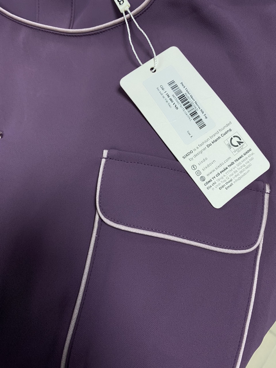 Áo lụa kiêu nữ ngắn tay phối viền trắng SIXDO (Short Sleeves Silk Top)