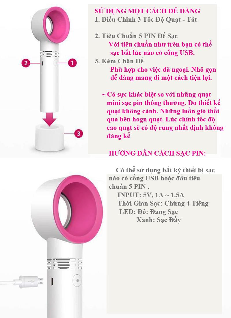 Quạt cầm tay mini không cánh có đế chống