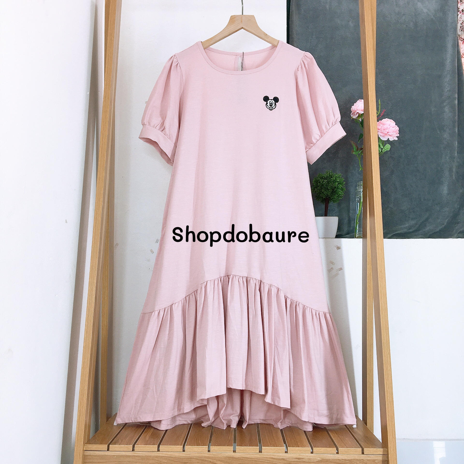 [Hoàn Tiền 6%] Váy bầu cotton thêu micky