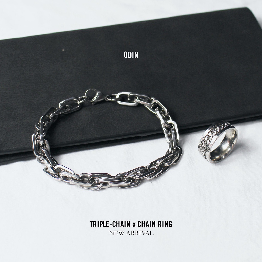 Vòng triple chain - thép titanium 316l - tặng kèm nhẫn - odin