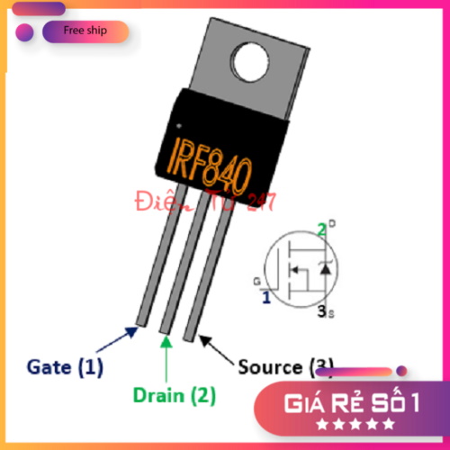 Mosfet IRF840 TO-220 500V 8A (Kênh N)