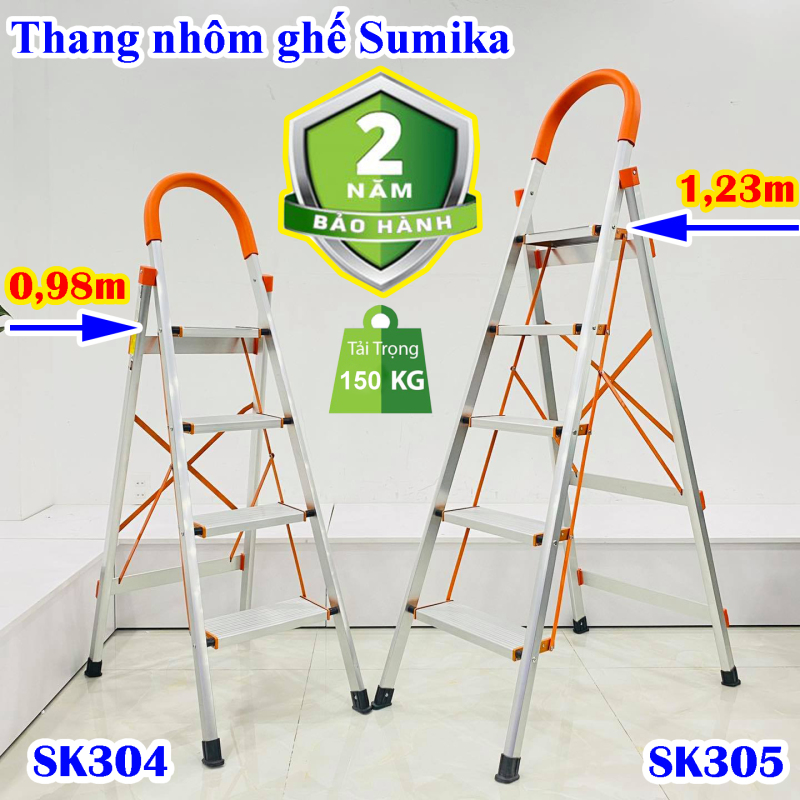 Thang nhôm ghế 4 bậc, 5 bậc Sumika SK304, SK305 tải trọng 150kg