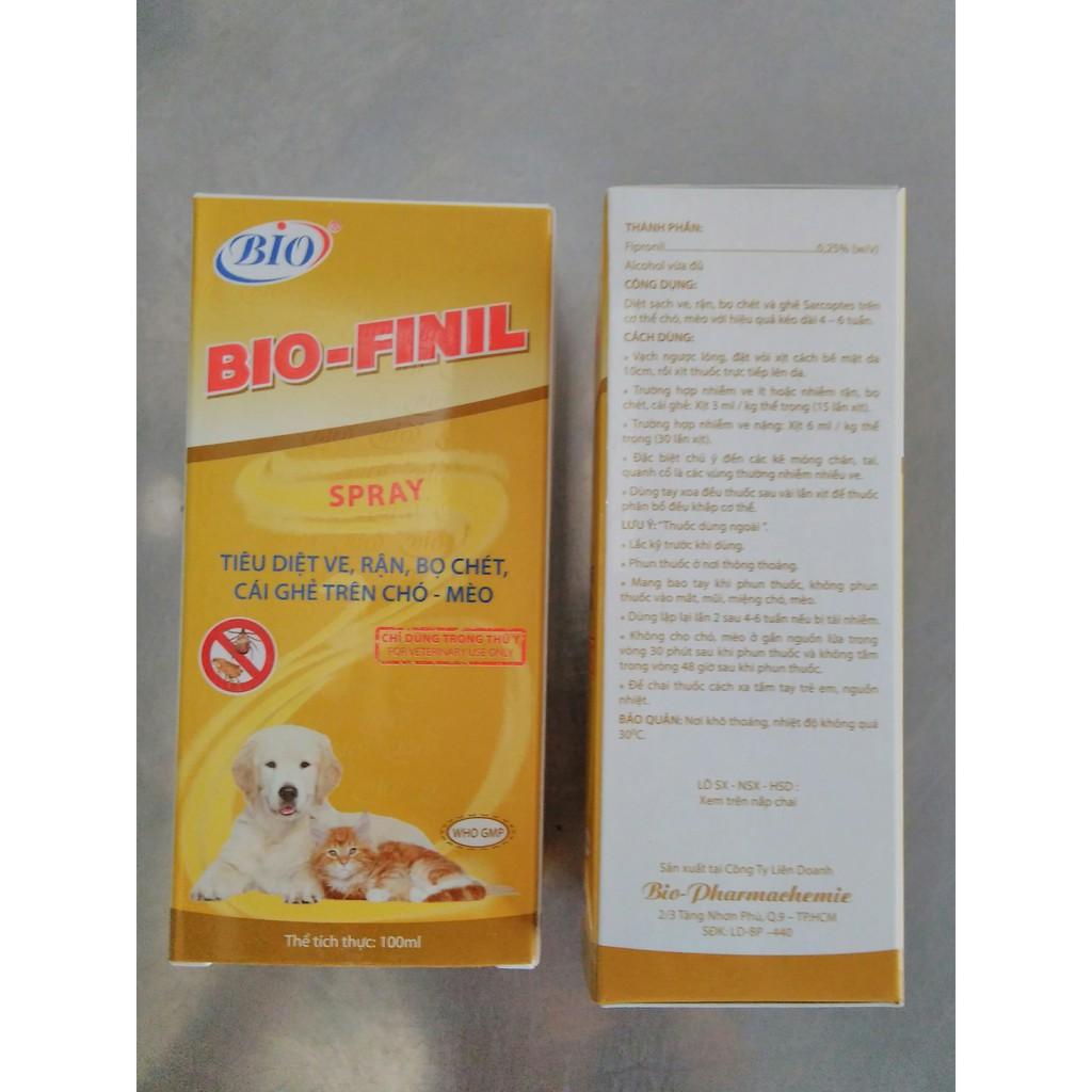 Thuốc Phun Xịt Trị Ve Rận Bọ Chéc Chó Mèo - Bio Finil (100ml)