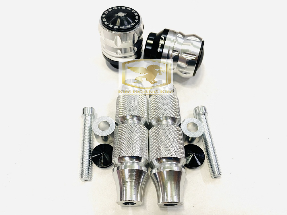 Combo Gù chống Đổ Trước và Sau Nhôm CNC gắn Xe máy (Màu Bạc)