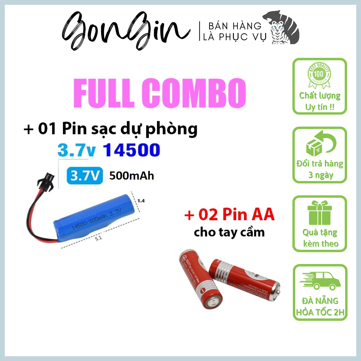 Pin 14500 3.7v 500mah xe điều khiển từ xa pin sạc loại tròn cổng SM Gôn đồ chơi