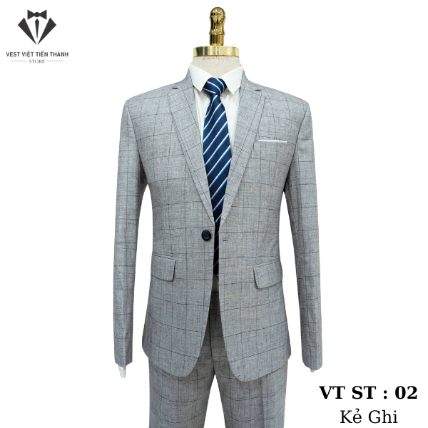 Bộ Vest Caro Xanh Nhạt Cao Cấp