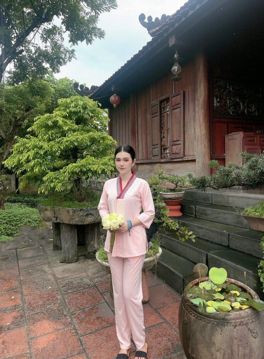 Đồ Lam Đi Chùa # Bộ Lụa Hàn sen 1 nút# Quần Áo Nữ Cao Cấp