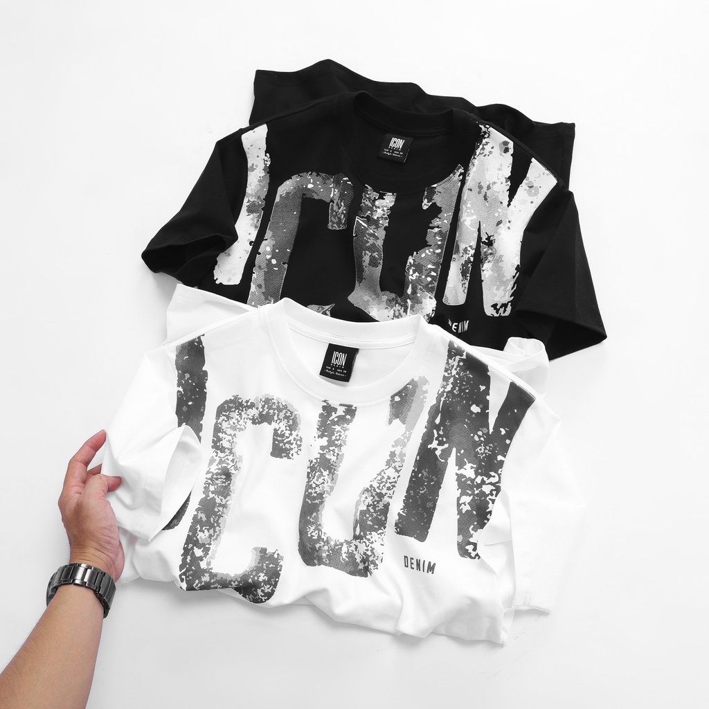 Luckáo thun nam cotton icon denim regular form text printed atid0054