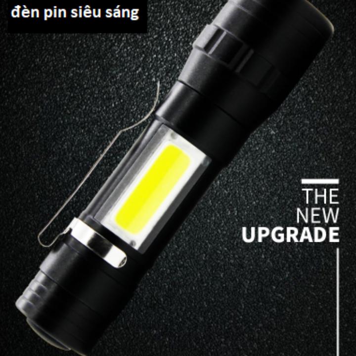 Đèn pin siêu sáng mini 2 trong 1(hộp giấy)  đèn pin và đèn COB 1516  sài pin sạc nhiều lần có móc vào thắt lưng có zoom có chớp  có led có cáp sạc usbcó video.