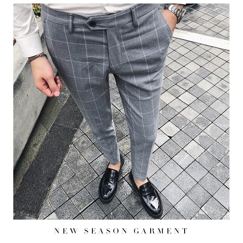 [HCM]QUẦN TÂY SỌC CARO NAM _ QUẦN TÂY ÂU NAM ỐNG CÔN DÁNG BODY VẢI CO GIÃN CAO CẤP