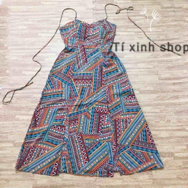 Đầm maxi thổ cẩm đan lưng