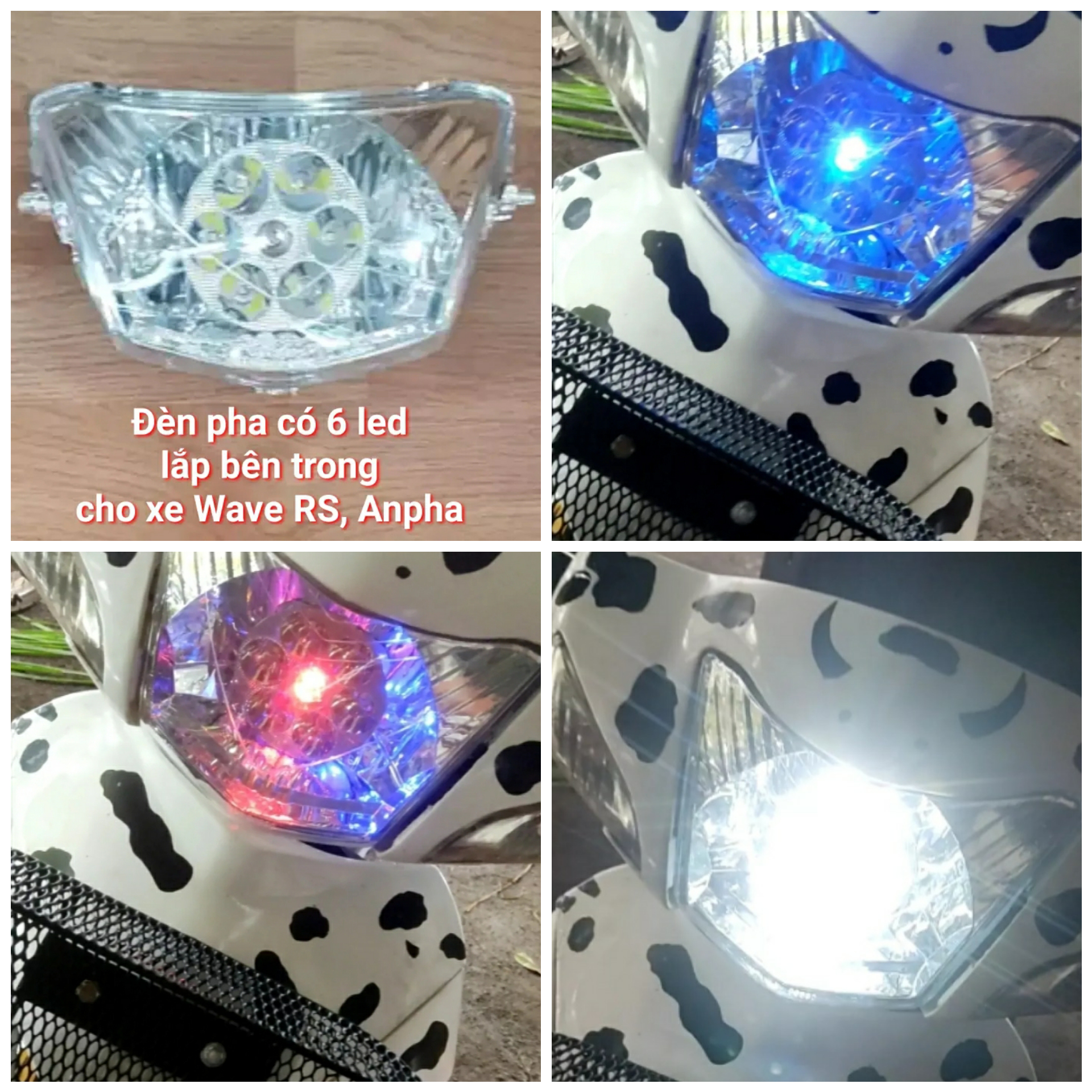 Đèn pha 6 Led lắp cho xe Wave Anpha, Cá, RS, S thái