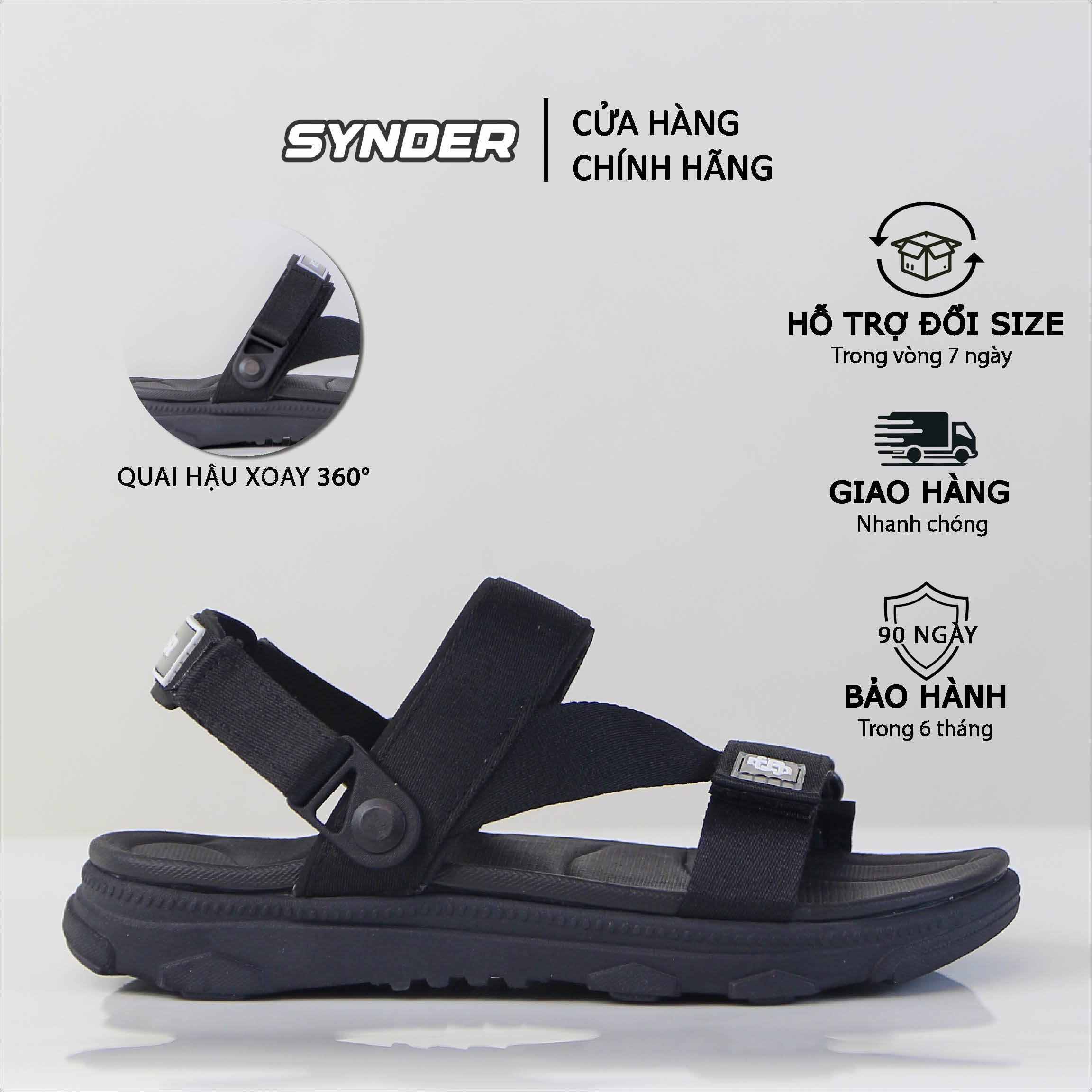 Giày Sandal SYNDER SD2 Màu Đen Full [ kèm hộp + vớ ]