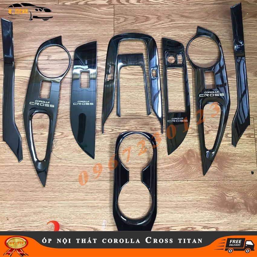 Toyota Cross, Ốp trang trí nội thất Cacbon, Titan Toyota Corolla Cross 2020 Cao cấp Full 9 chi tiết tặng kèm 1 cuộn keo 3M dài 3m