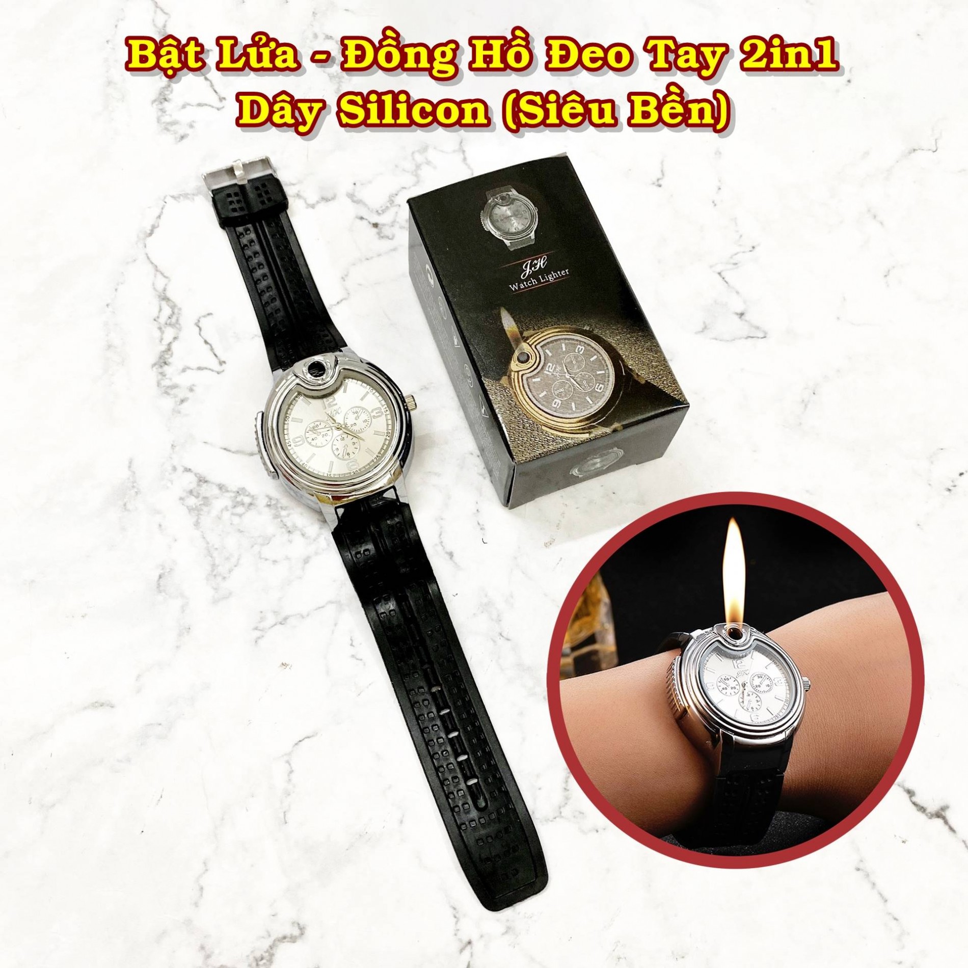 BẬT LỬA - ĐỒNG HỒ ĐEO TAY 2IN1 (DÂY SILICON) - (XÀI GAS)