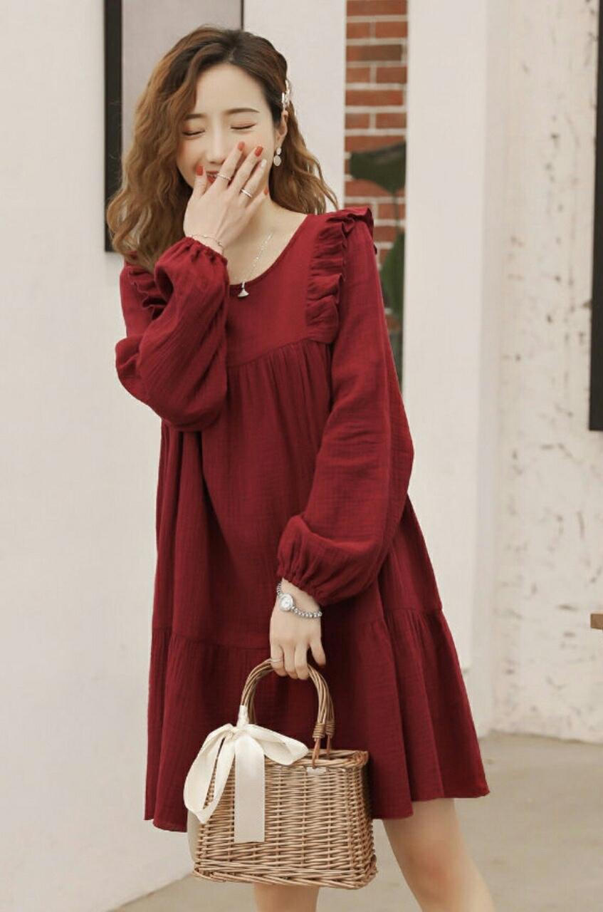 [HCM]Đầm babydoll đỏ bèo vai (kèm hình thật nhà Bo)