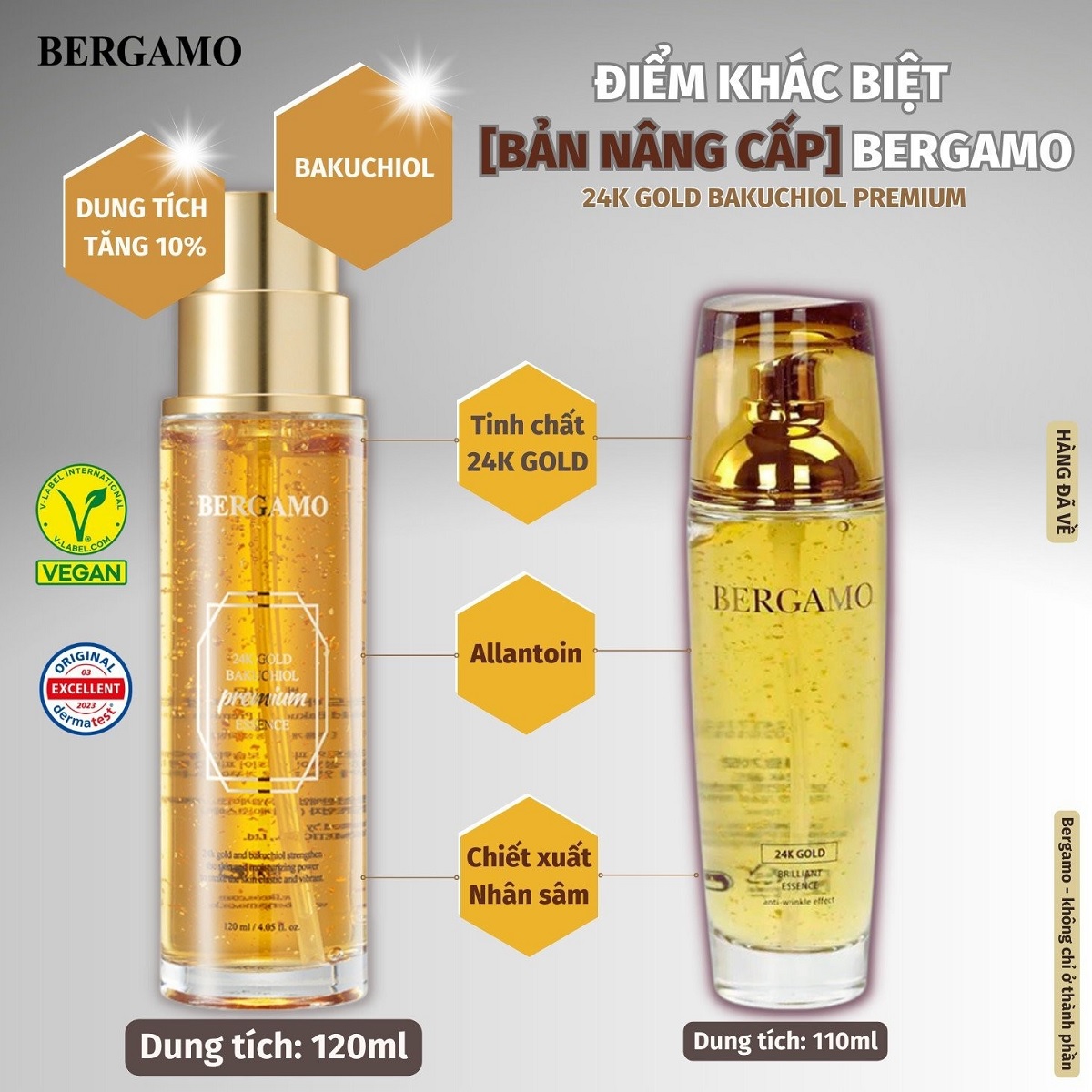 Tinh Chất Vàng 24K Giúp Nâng Cơ, Chống Lão Hóa Bergamo 24K Gold Bakuchiol Premium Essence 120ml