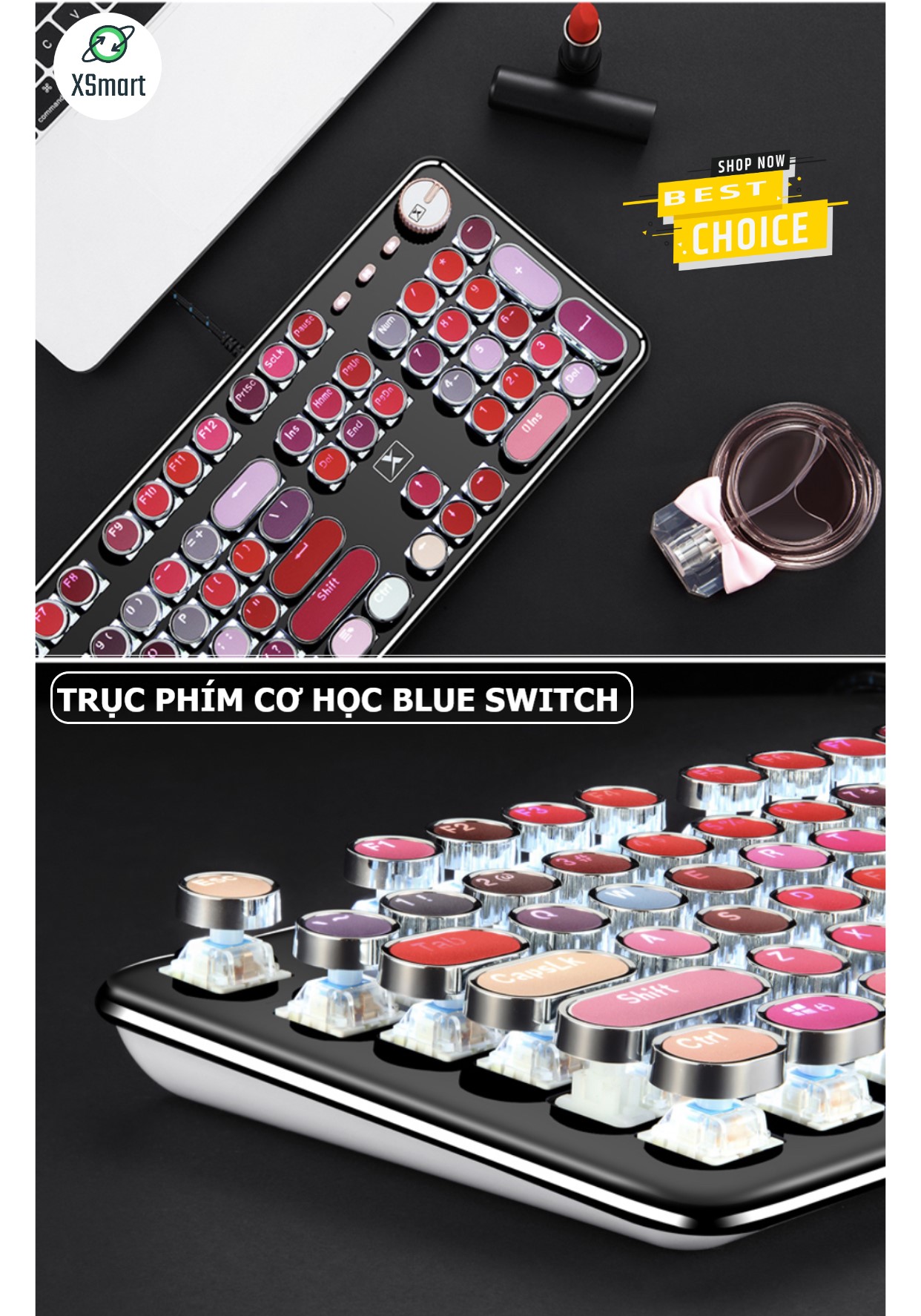 Bàn phím CƠ máy tính Lipstick K520 PRO LED đổi màu bản Đặc Biệt siêu đẹp phím cơ blue switch cho pc laptop màu sặc sỡ hơn 30 chế độ led khác nhau keyboard full size phím chơi game dùng làm việc cực đã