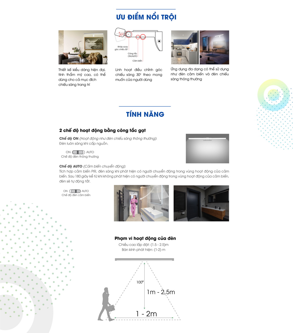 Đèn LED chiếu gương cảm biến RẠNG ĐÔNG