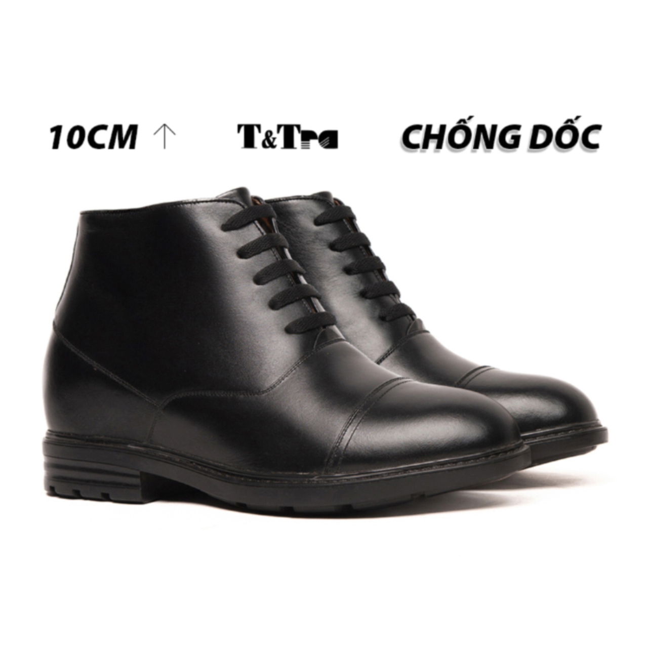 [8CM] Giày Nam Đế Cao T&Tra T106 Đen -  Ít Dốc Mang Thoải Mái Hơn