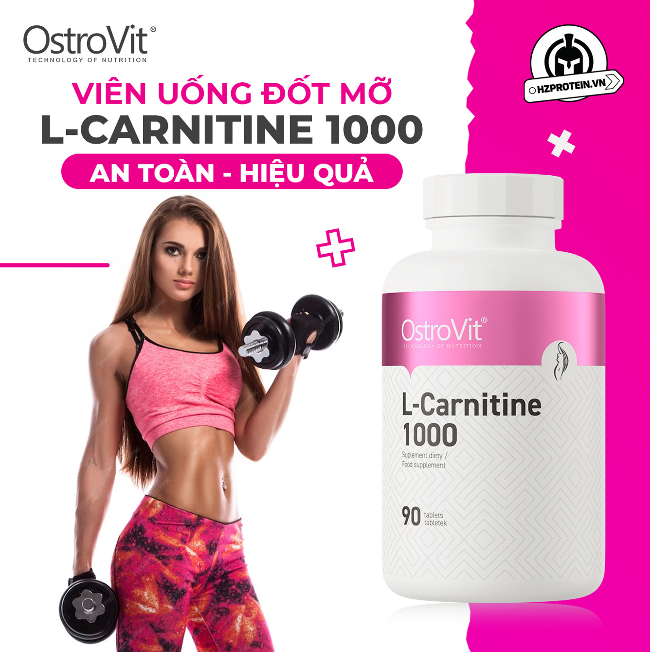 Ostrovit L-Carnitine 1000mg, Viên uống hỗ trợ quá trình đốt mỡ và giảm cân (90 viên)