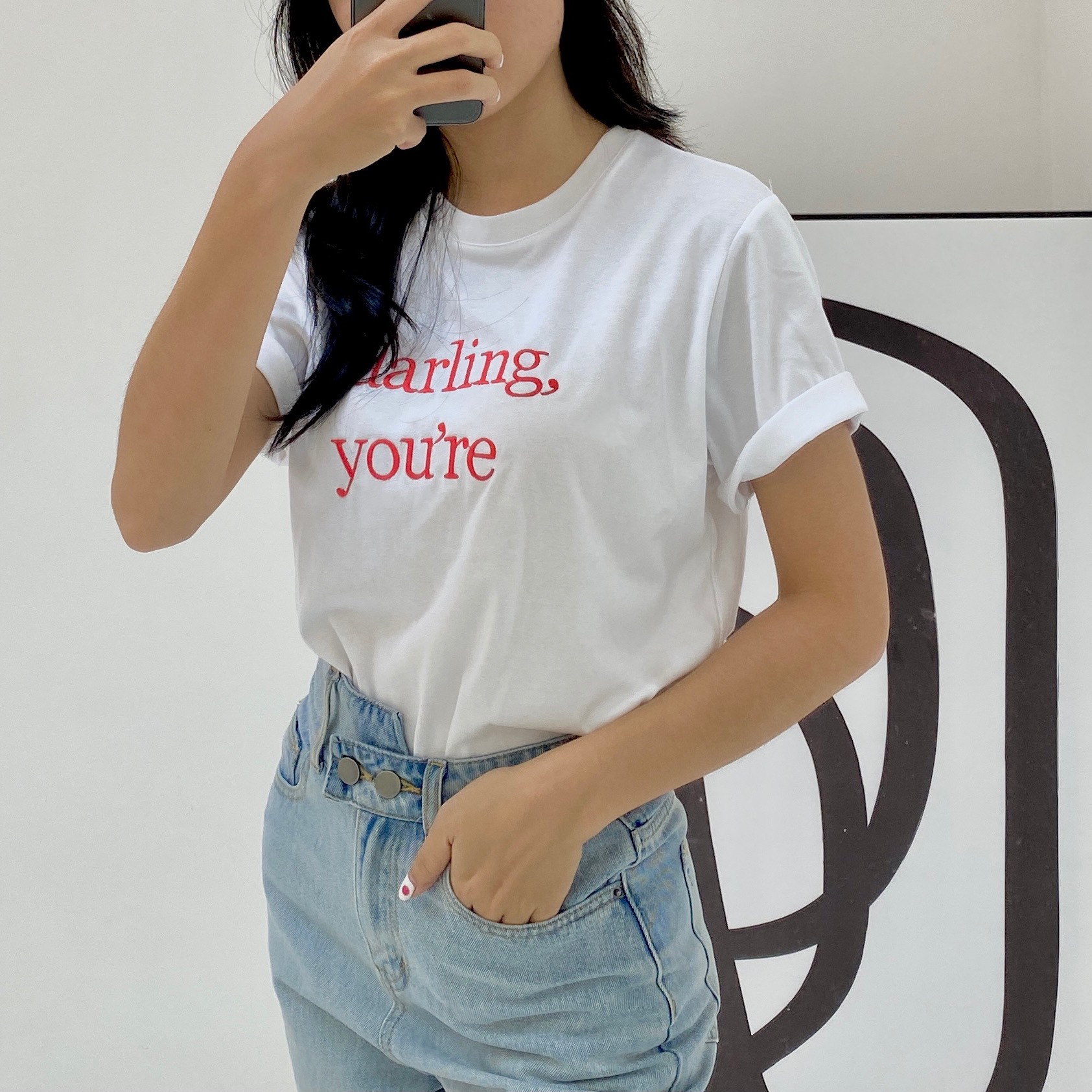 Áo thun MIEU thêu "Darling" - HM02 (Trắng)