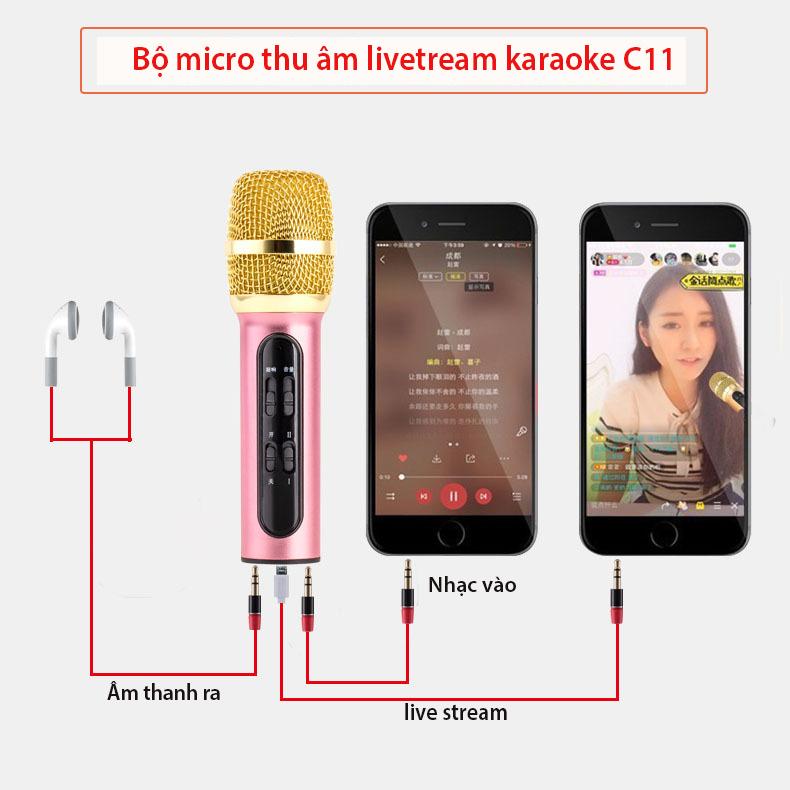 Trọn Bộ Thu Âm LiveTream Trên Điện Thoại Mic C11 Cực Hay Cực Đẹp Phù Hợp Với Mọi Loại Điện Thoại Mic Hat Karaoke Kiem LoaMicro Thu Âm Tại Nhà Micro Karaoke + Livestream Kiêm Sound Card 3 In 1 Cao Cấp