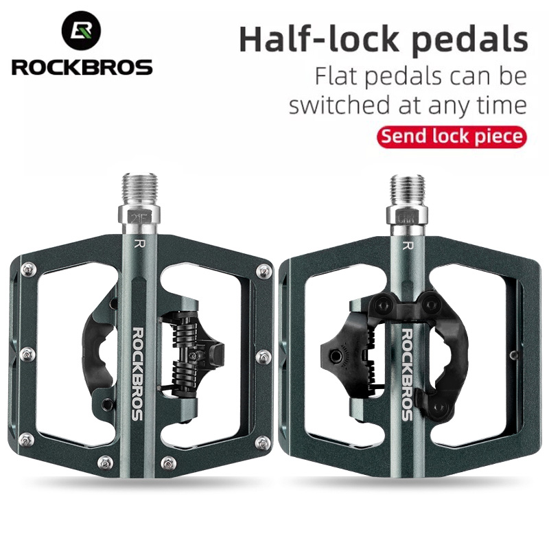 Rockbros Aluminum Alloy Bike Pedal 2 in 1 Dual Function MTB Cleats Pedal Smooth Sealed Bearing Road Bicycle Flat Pedal With Cleats  Bike Accessories
