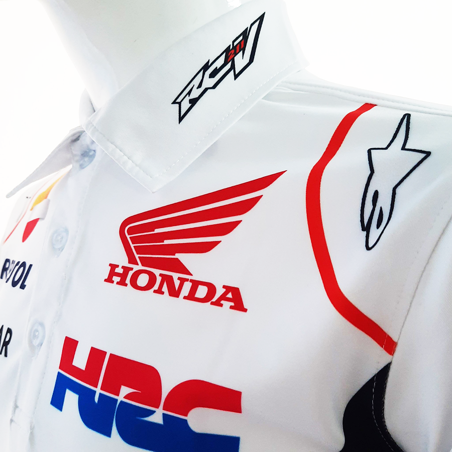 Áo thun nam có cổ tem xe Honda Trắng