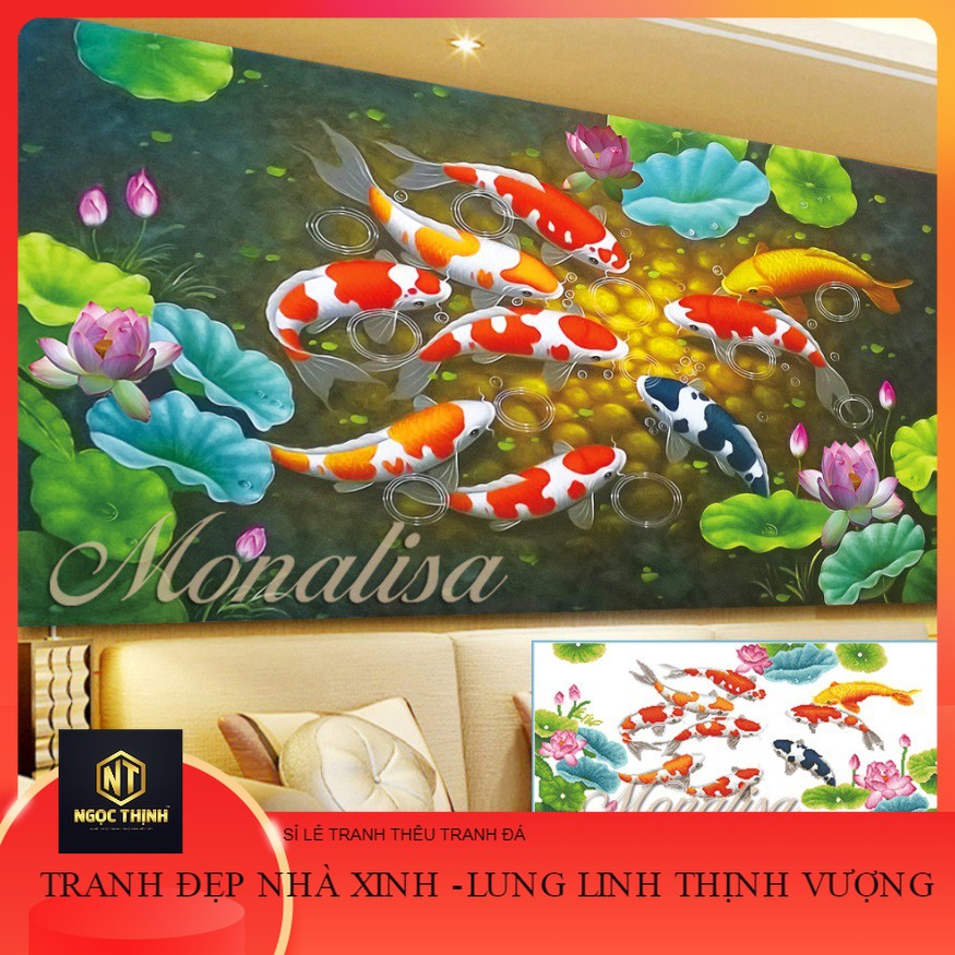 Tranh đính đá Cá chép Hoa Sen - Tranh chưa đính đá