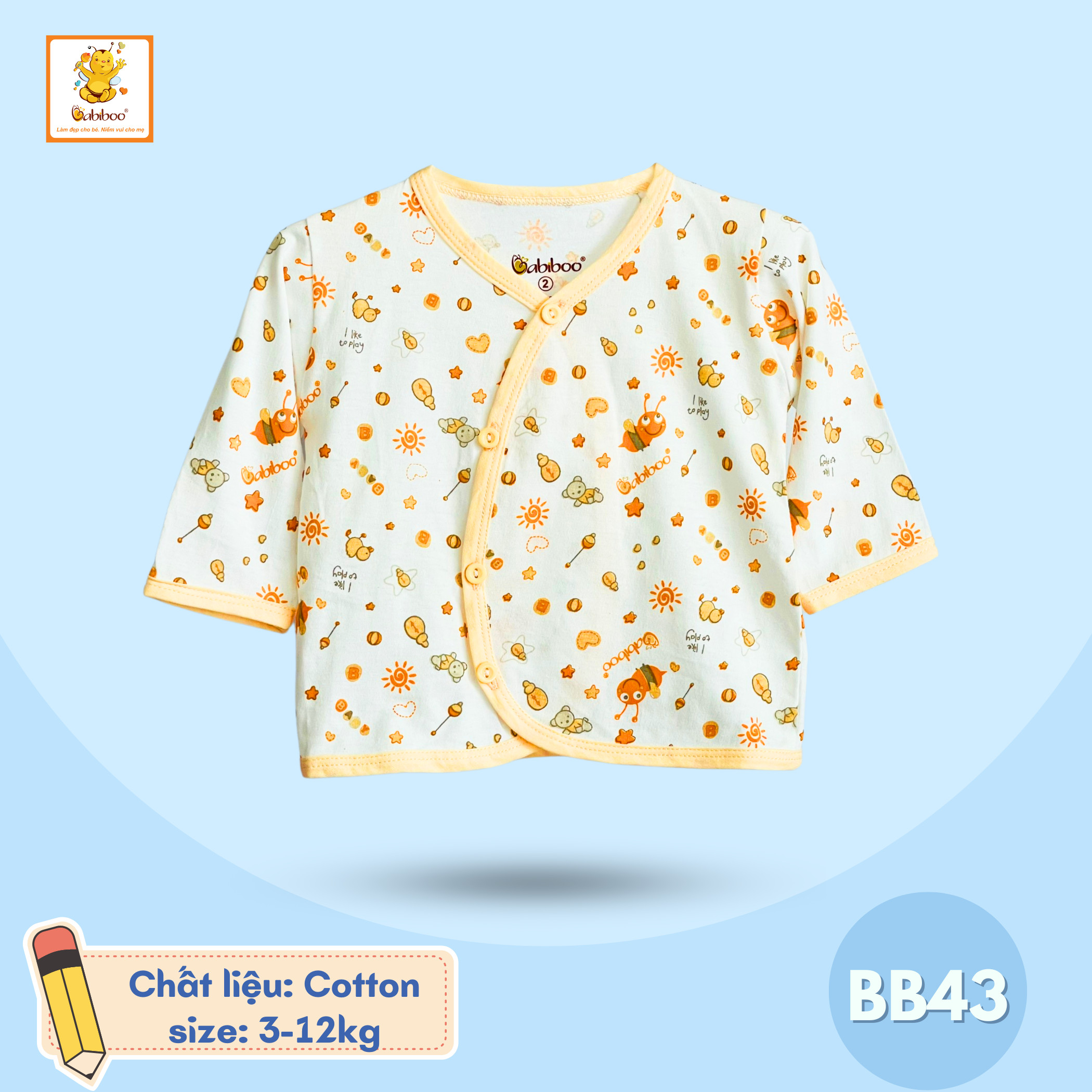 SƠ SINH -ÁO CỔ TIM TAY DÀI IN HÌNH BABIBOO BB43