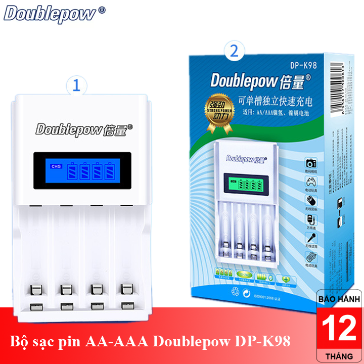 Bộ sạc nhanh 4 pin tiểu pin đũa AA-AAA Doublepow DP-K98