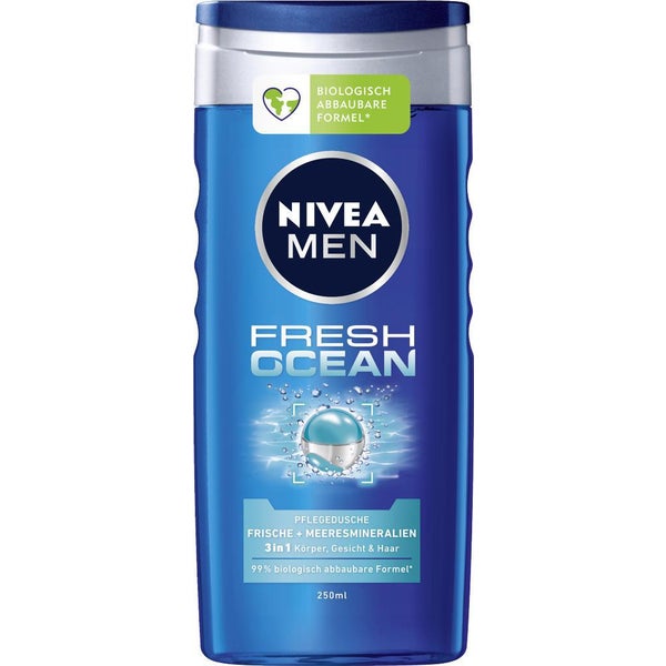 NIVEA MEN Fresh Ocean care shower (250 ml), shower gel with sea minerals and an ocean-fresh scent, refreshing shower for body, face and hair