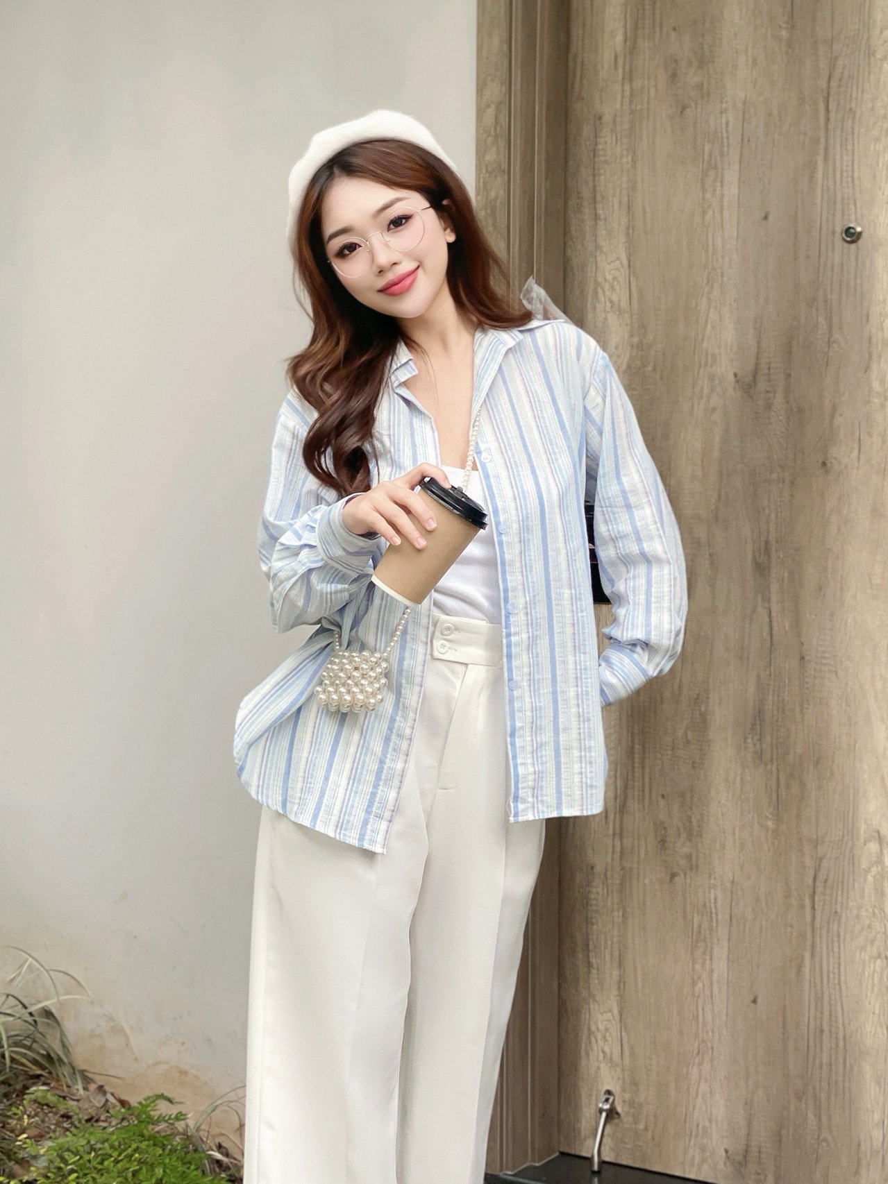 YU CHERRY | Áo sơmi sọc basic nữ oversize Pallette Shirt YA467