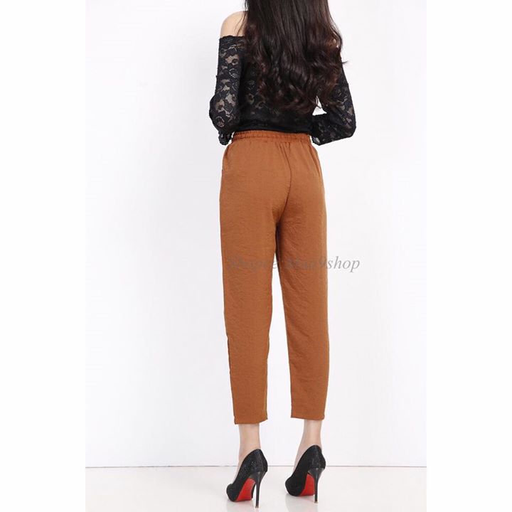 Quần baggy nữ cạp chun chất thô đũi