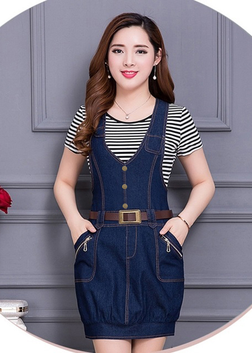[HCM]Đầm Yếm Jean Nữ Bo Thun Lai Thời Trang
