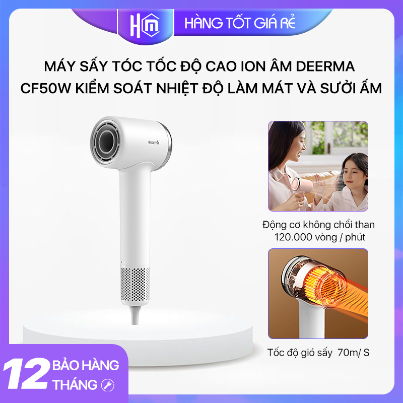 Máy sấy tóc tốc độ cao ion âm DEERMA CF50W Kiểm soát nhiệt độ làm mát và sưởi ấm