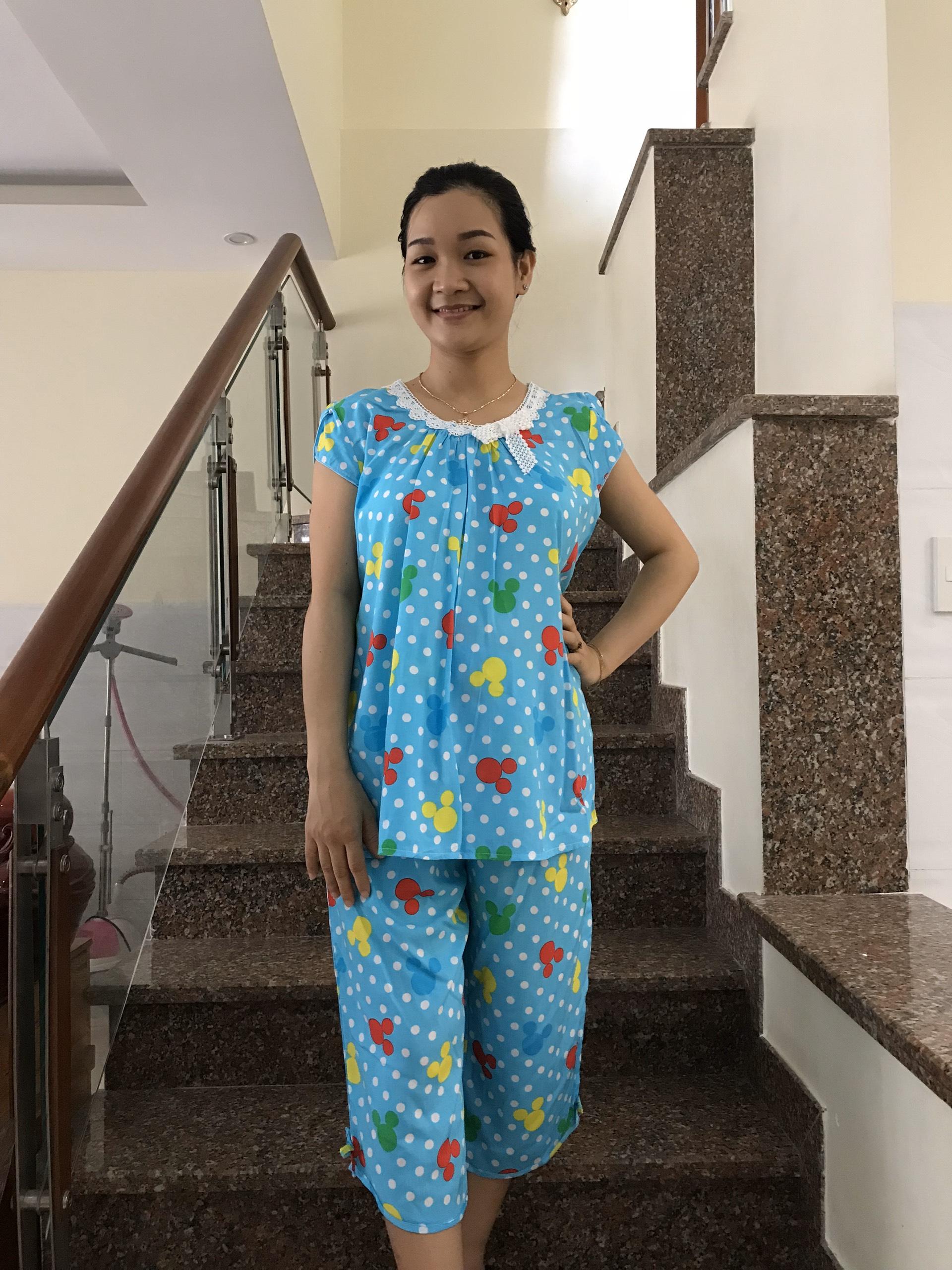 Đồ bộ bầu lanh lửng phối ren (hoa nhí)