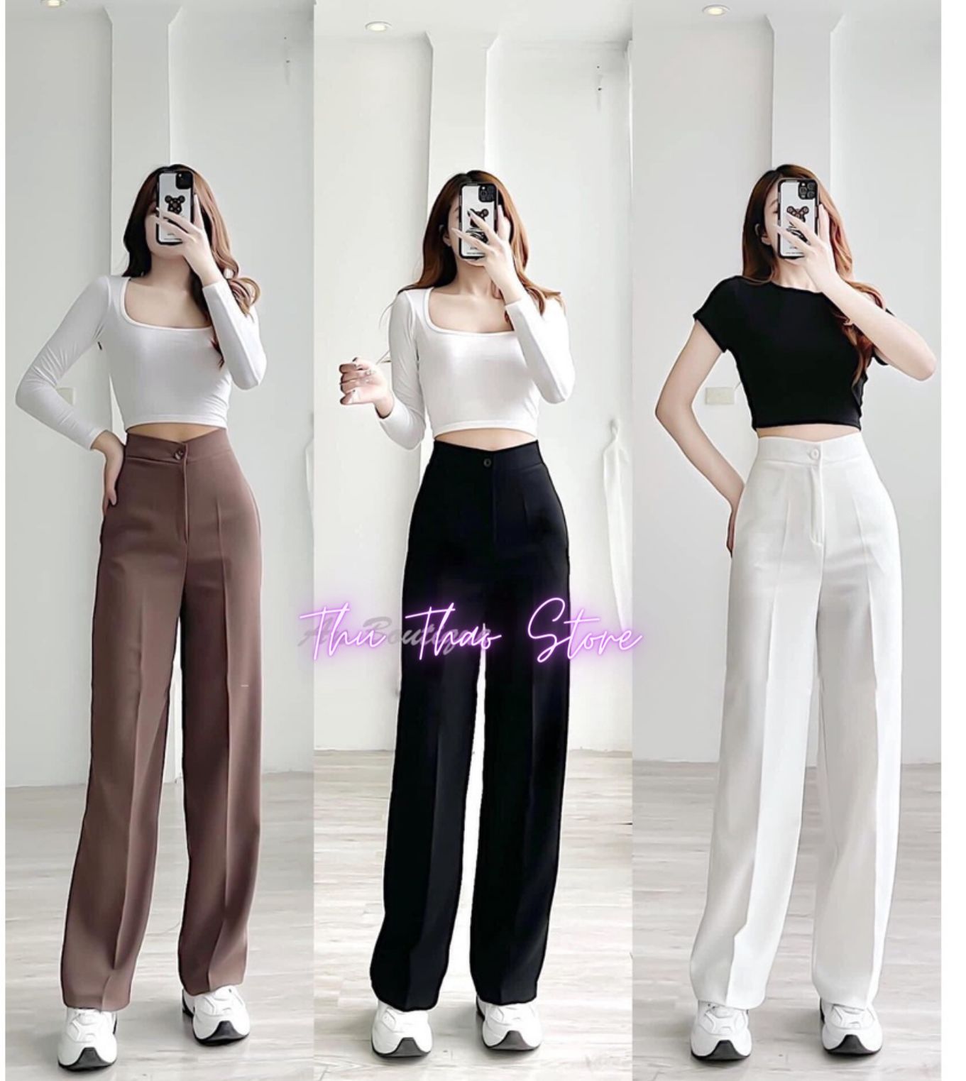 Quần vải gold nhật ống suông nữ big size dáng dài 103cm trơn form basic đẹp xịn, gen eo nâng mông hack dáng.