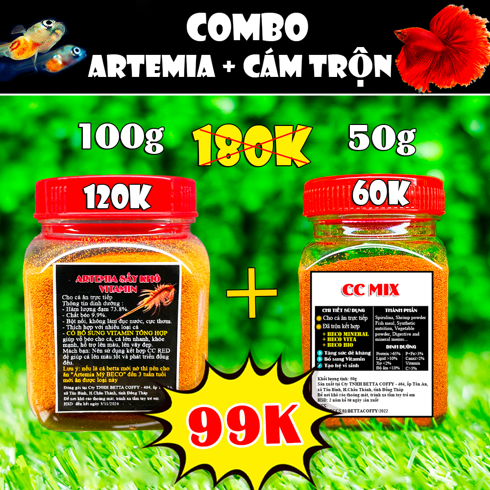 Artemia Sấy Khô + Cám BECO Thức ăn Cho Cá lớn nhỏ betta guppy