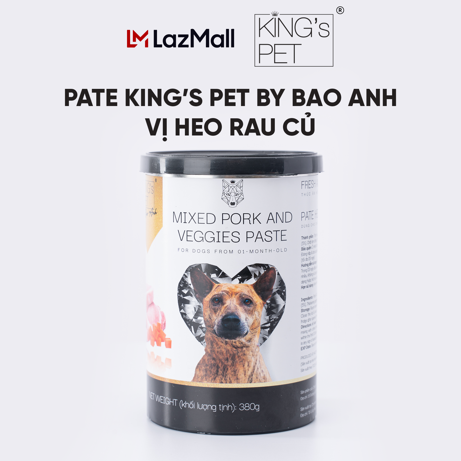 Pate lon Heo rau củ King s Pet by Bao Anh 380g dành cho chó