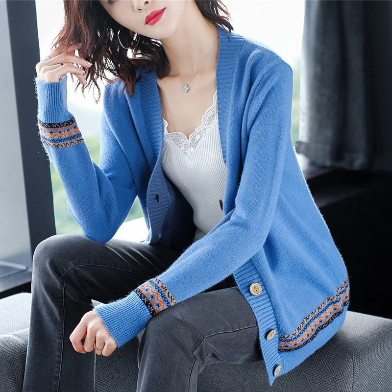 MS319 Áo khoác cardigan len nữ thổ cẩm cổ tim