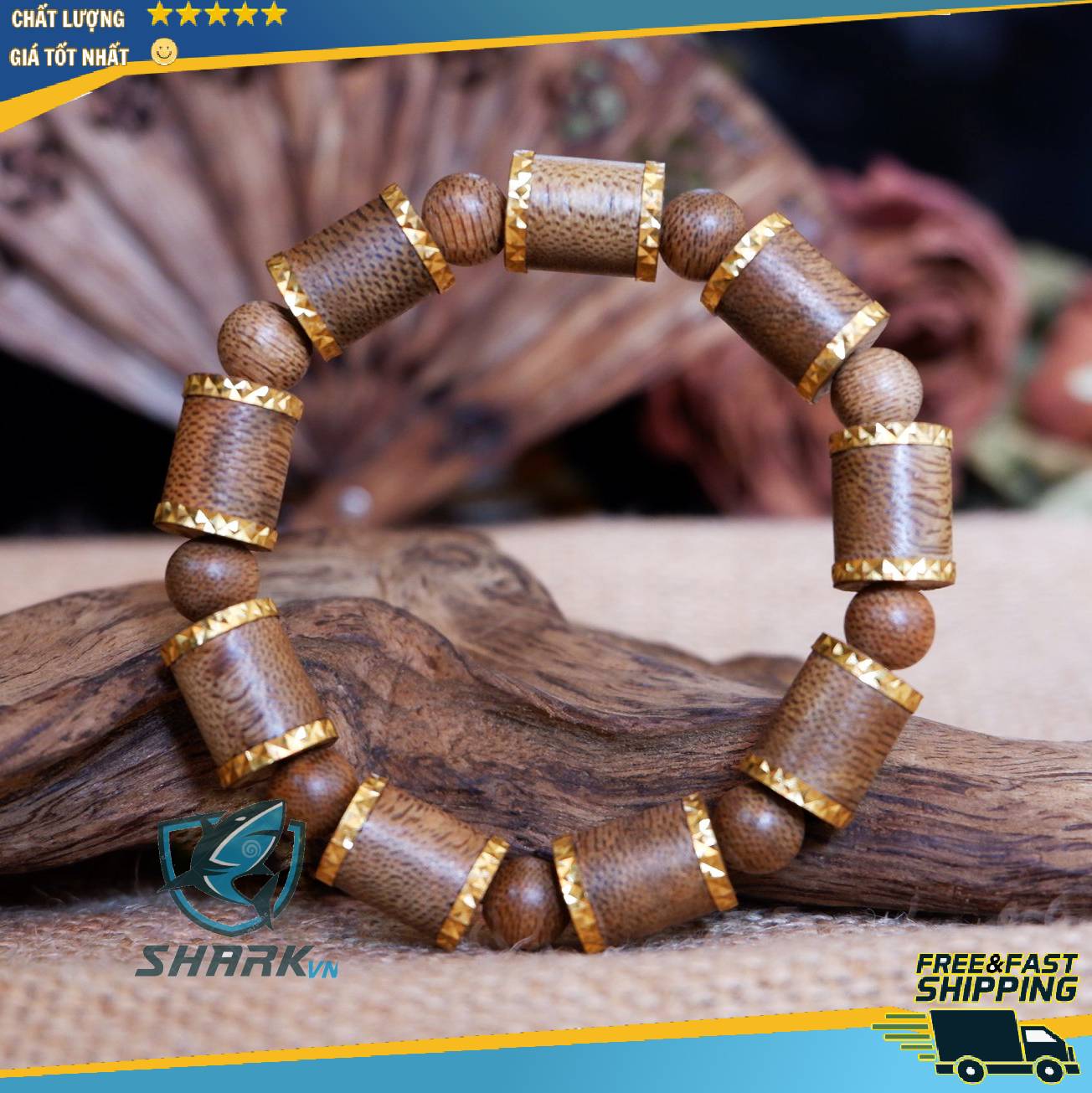 Vòng trầm hương tự nhiên bọc xi vàng 24k bền màu. Phù hợp cả nam và nữ