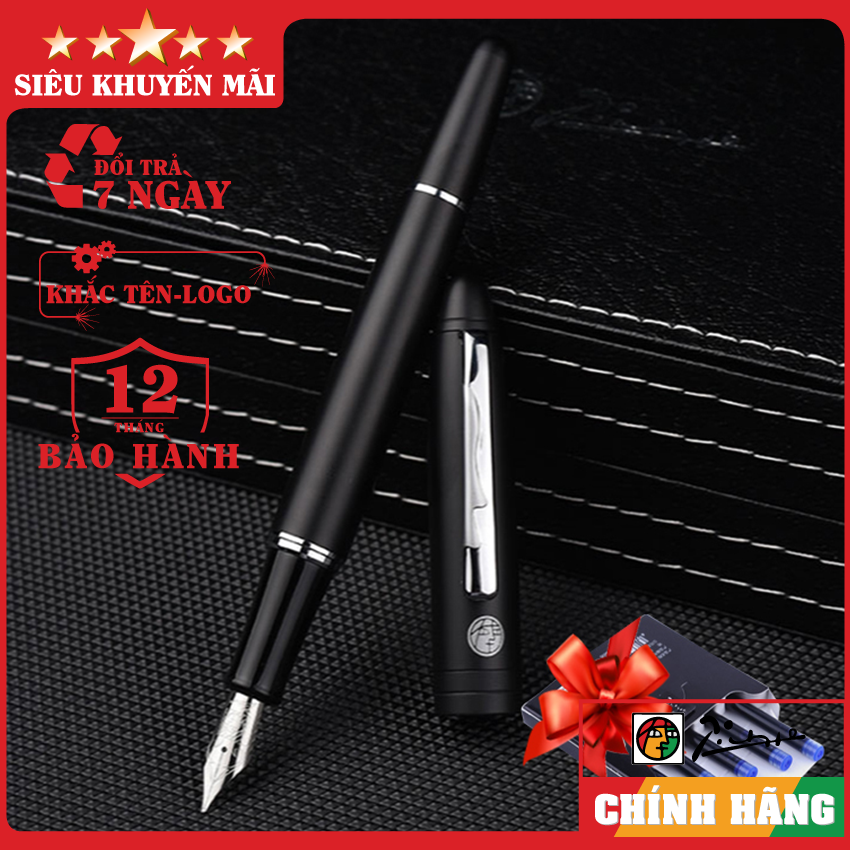 Bút ký cao cấp_Bút máy cao cấp Picasso 932FSBK_Bút ký thân đen cài bạc_Bút ký chính hãng_Bút ký khắc tên theo yêu cầu