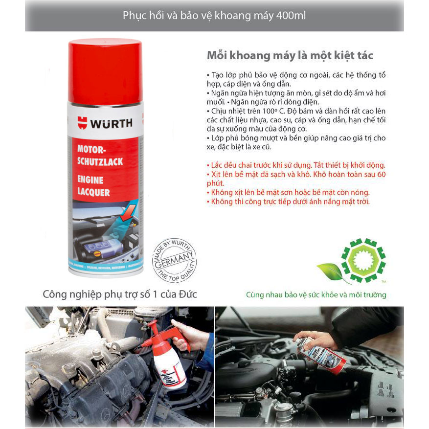 Chai Xịt Phủ Bóng Bảo Vệ Khoang Động Cơ Wurth Engine Protective 400ML