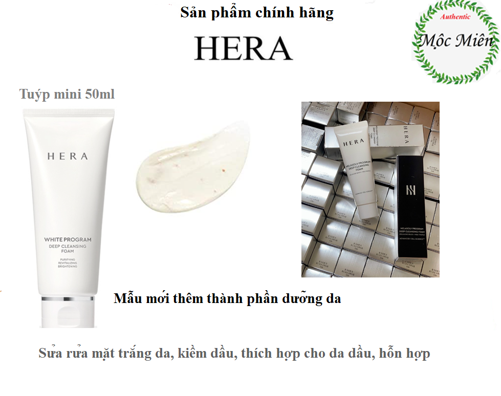 [Date 2024]Sữa rửa mặt trắng da kiềm dầu Hera White Program Cleansing Foam tuýp 50ml