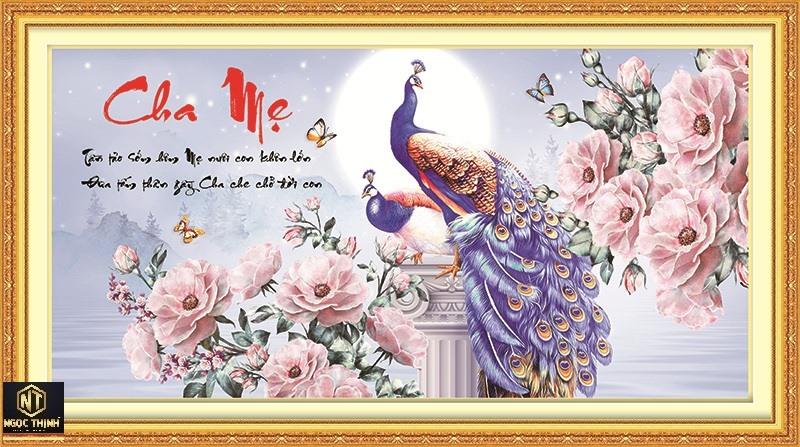 tranh đính đá CHA MẸ Cha Mẹ VS043 kích thước 100*55cm Siêu Thị Tranh Thêu