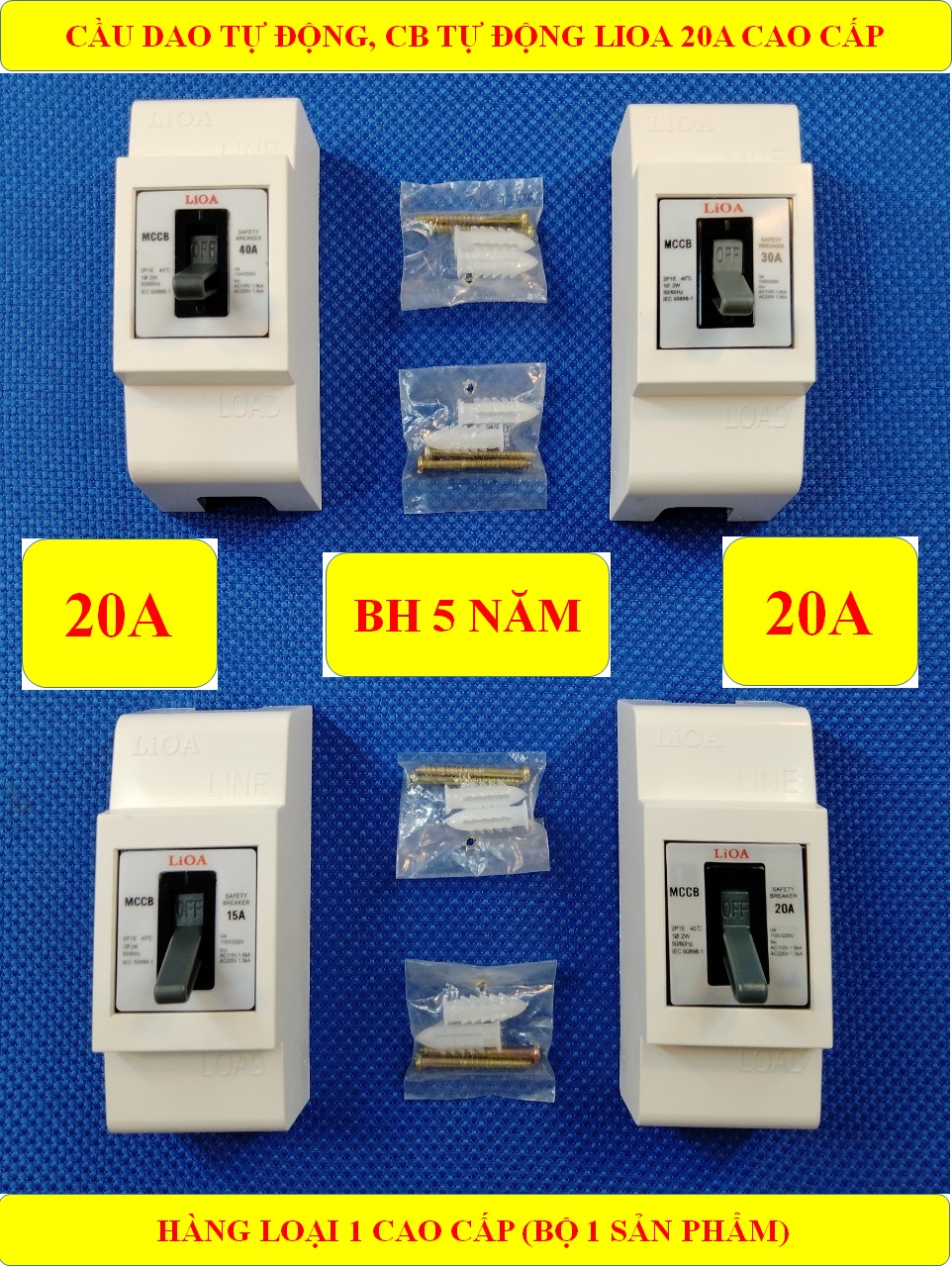 Cầu dao, CB tự động LIOA 15A/20A/30A/40A + BH 5 năm HÀNG LOẠI 1 cao cấp + Nắp chụp CB + Bộ ốc vít lắp đặt (bộ 1 sản phẩm)