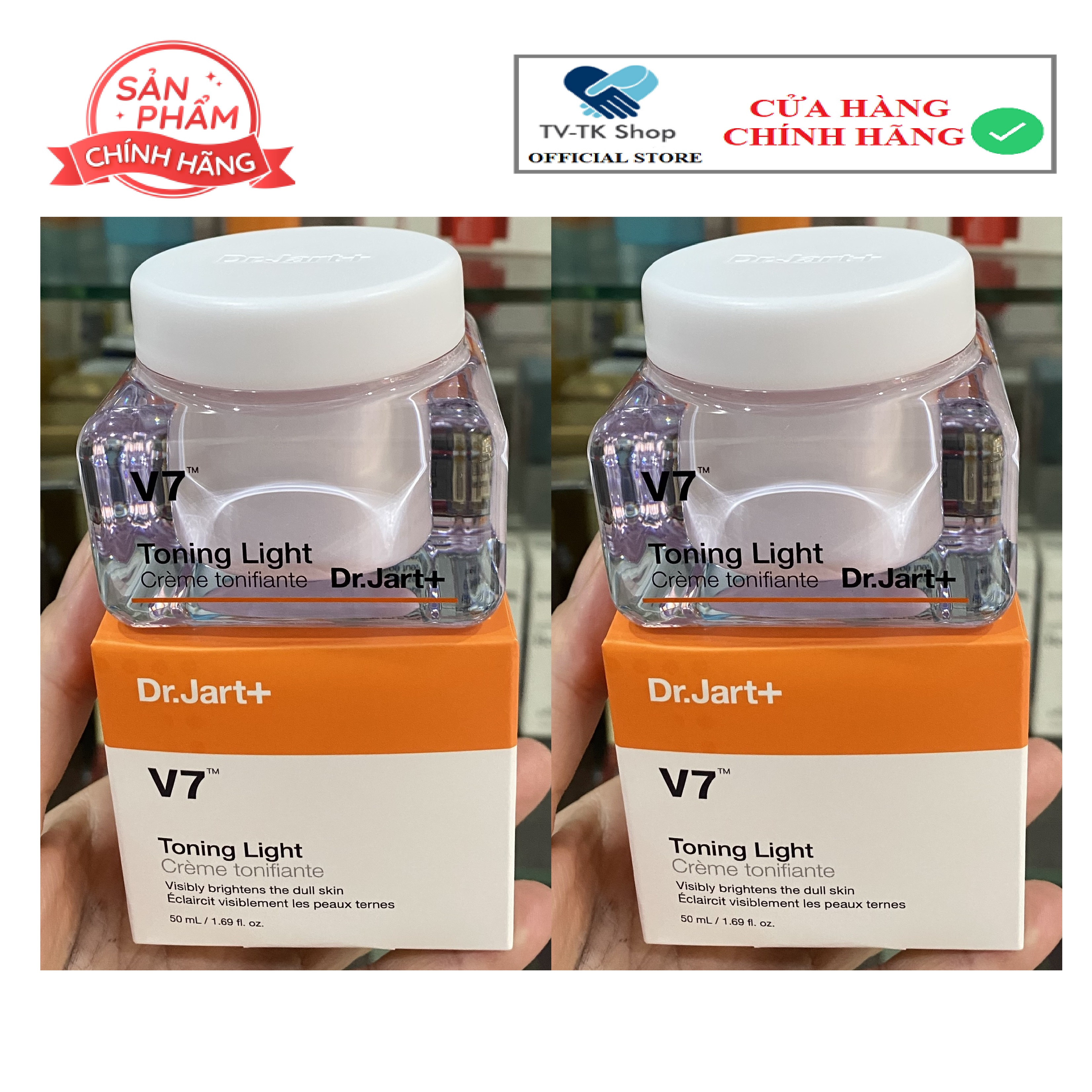 Bộ 2 Hộp Kem Dưỡng Trắng Tái Tạo Da V7 Toning Light Dr.Jart+ 50ml Hàn Quốc - Mẫu mới