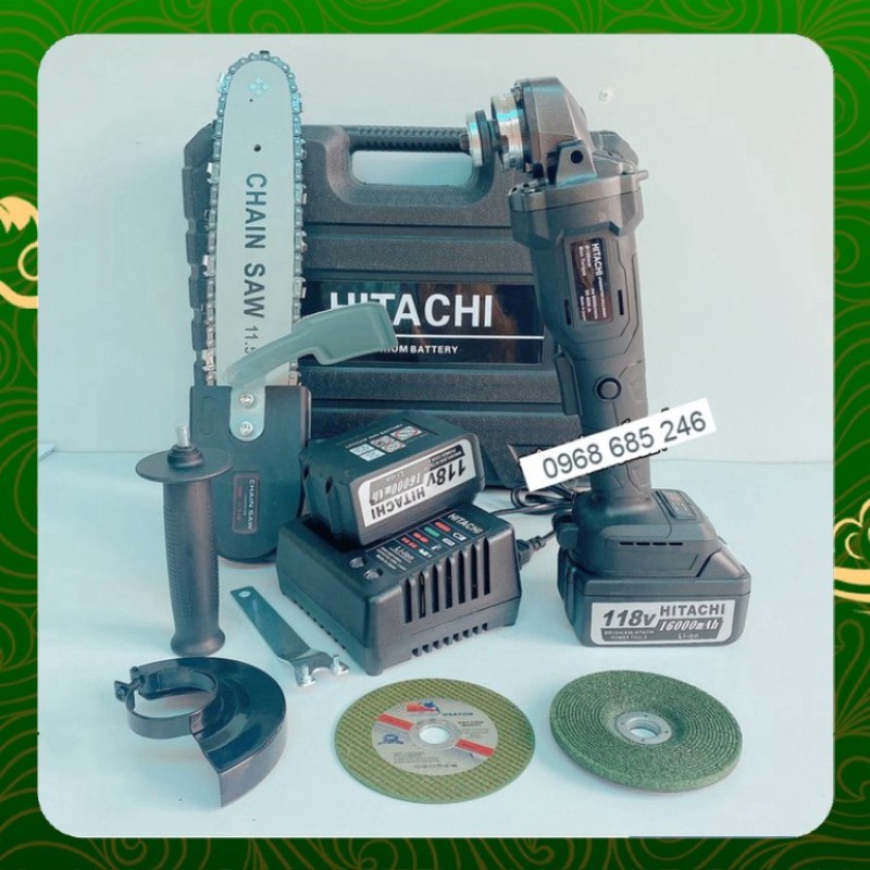 Máy mài cầm tay pin Hitachi 118V không chổi than - 20000mAh - 2 PIN - TẶNG LƯỠI CƯA XÍCH CẮT GỖ, ĐÁ MÀI, ĐÁ CẮT _ Nhật V